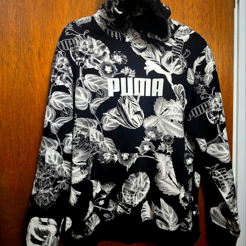 Black Puma Floral Hoodie